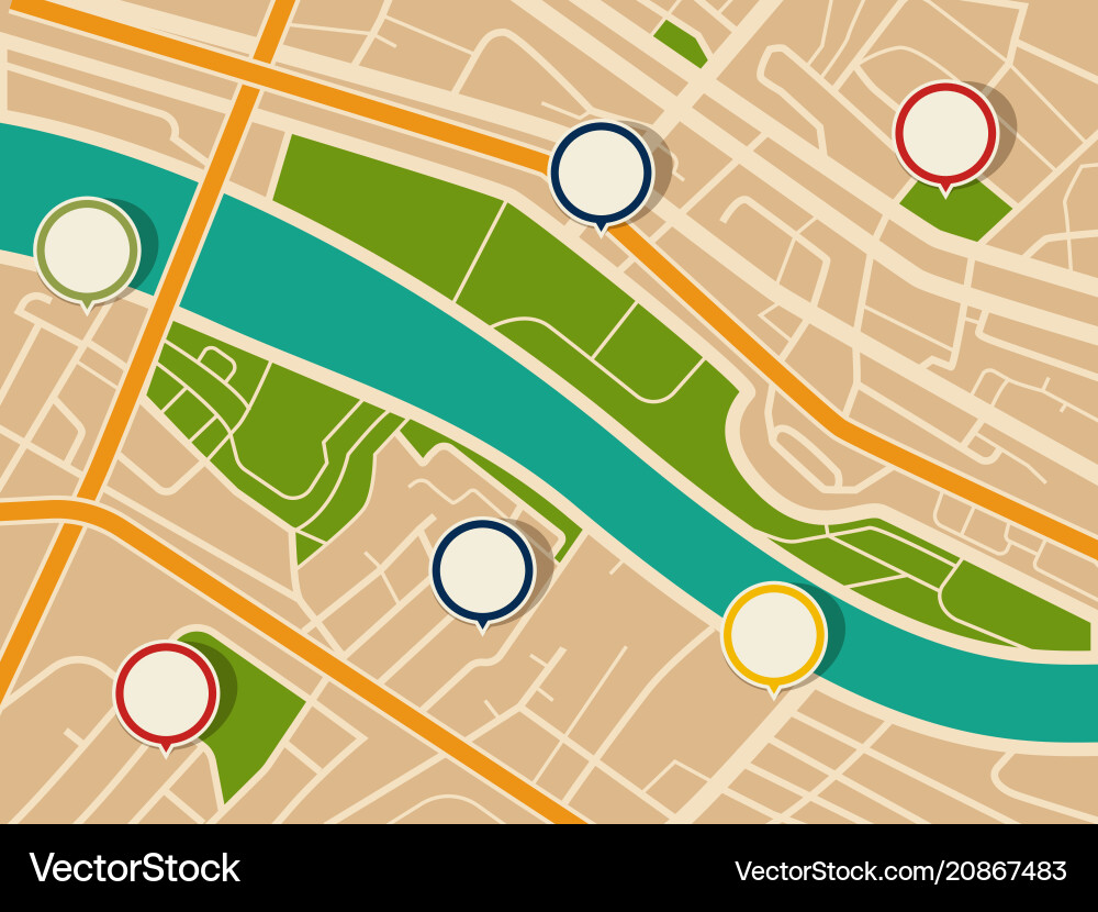 Map with route and gps pointers Royalty Free Vector Image