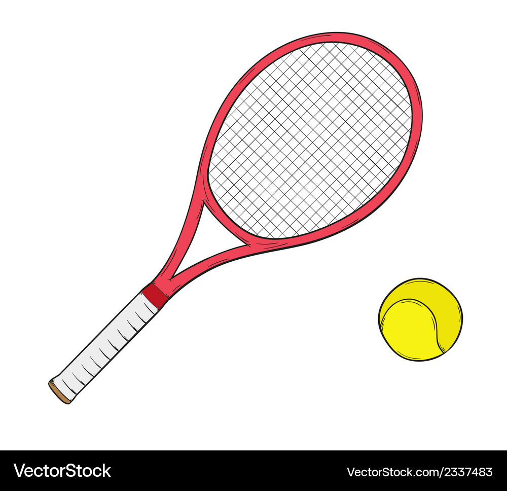 Tennis Racket and Ball Sketch Vector Image
