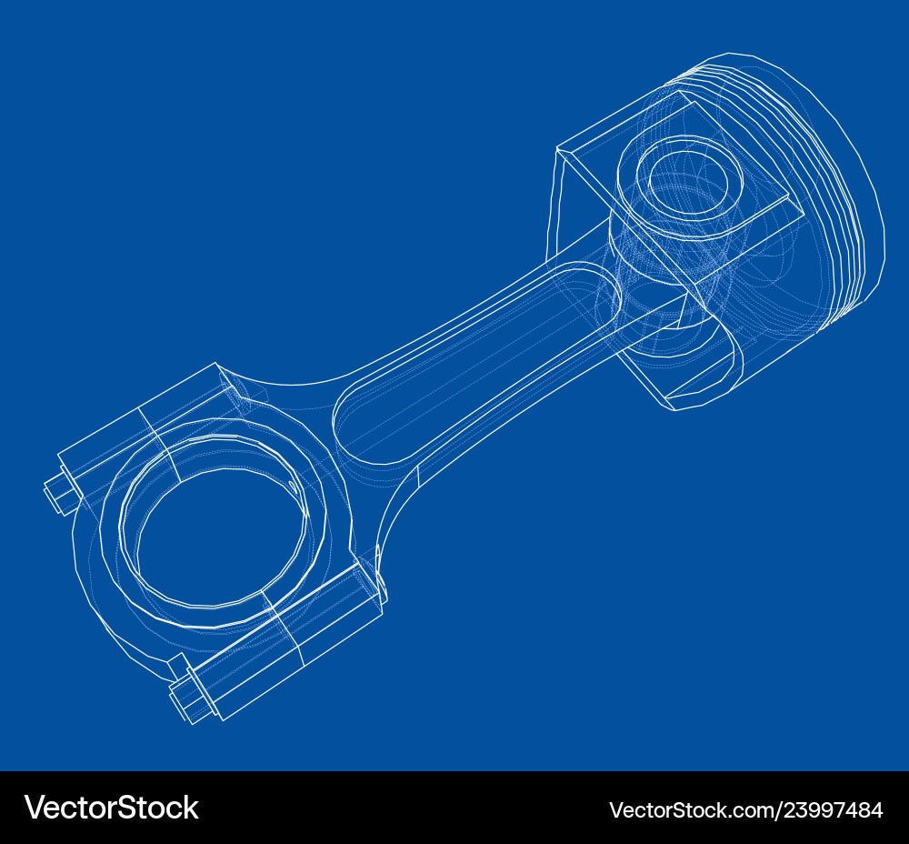 3D Piston Rendering - Wireframe Vector Image