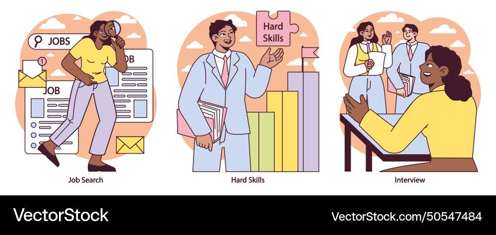 First job journey set Royalty Free Vector Image