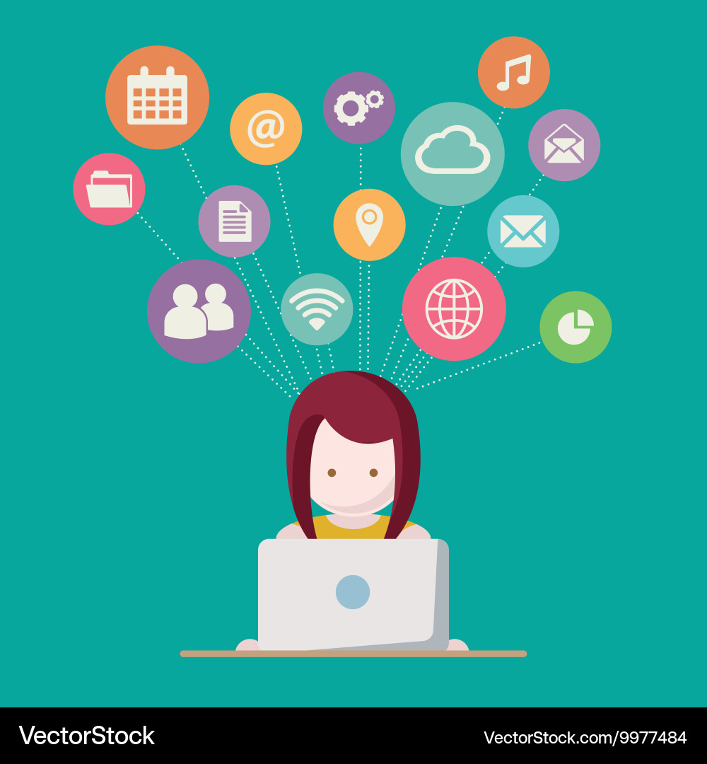 Person with computer network Vector Image