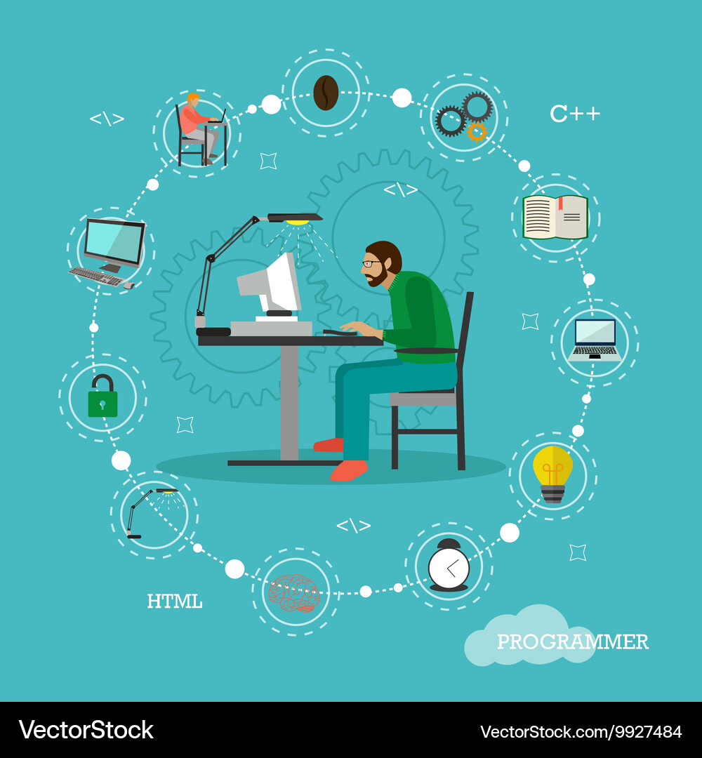 Programmer sit on a chair and working Vector Image