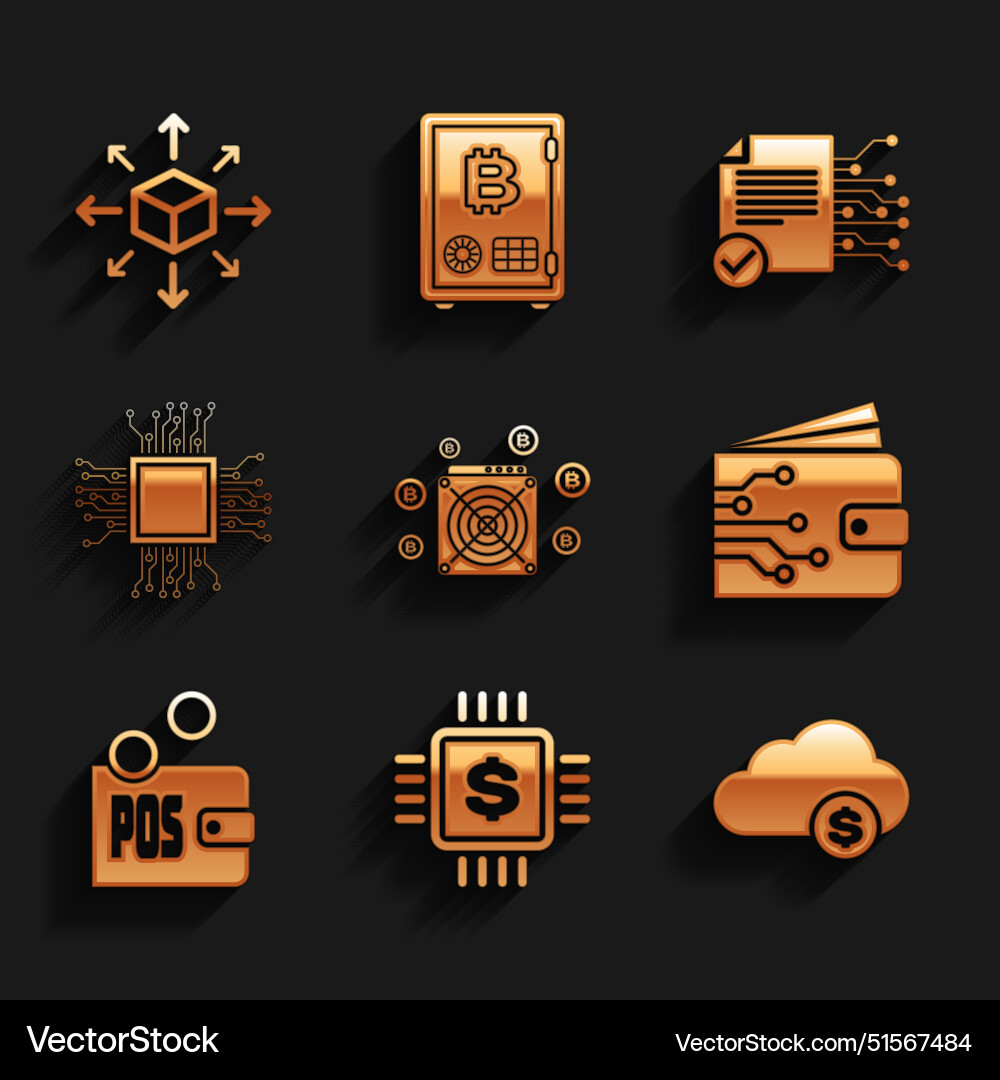 Set asic miner processor chip with dollar Set asic miner processor chip with dollar vector image