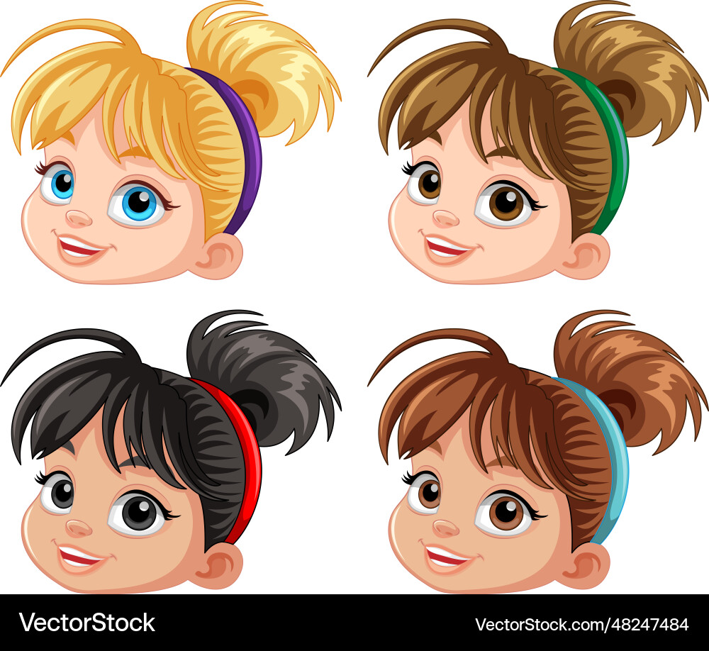 Set von Mädchen Cartoonkopf verschiedene Haarfarbe Set von Mädchen Cartoonkopf verschiedene Haarfarbe vektorbild