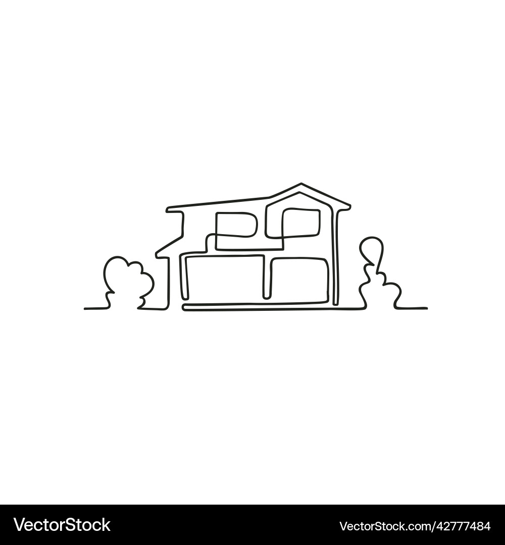 Single line drawing of a house with trees Vector Image