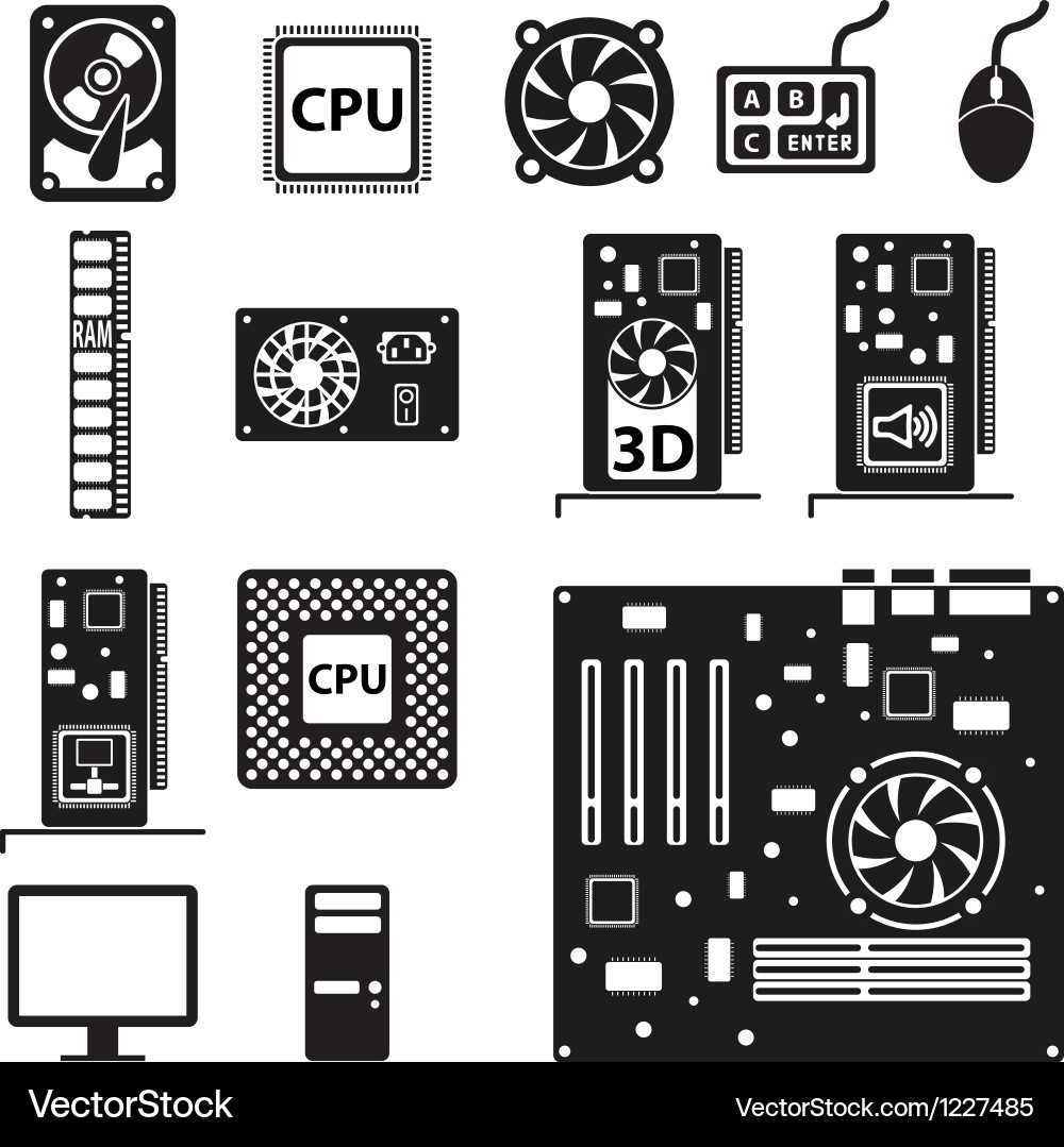 Computer Hardware Icons Set vector image