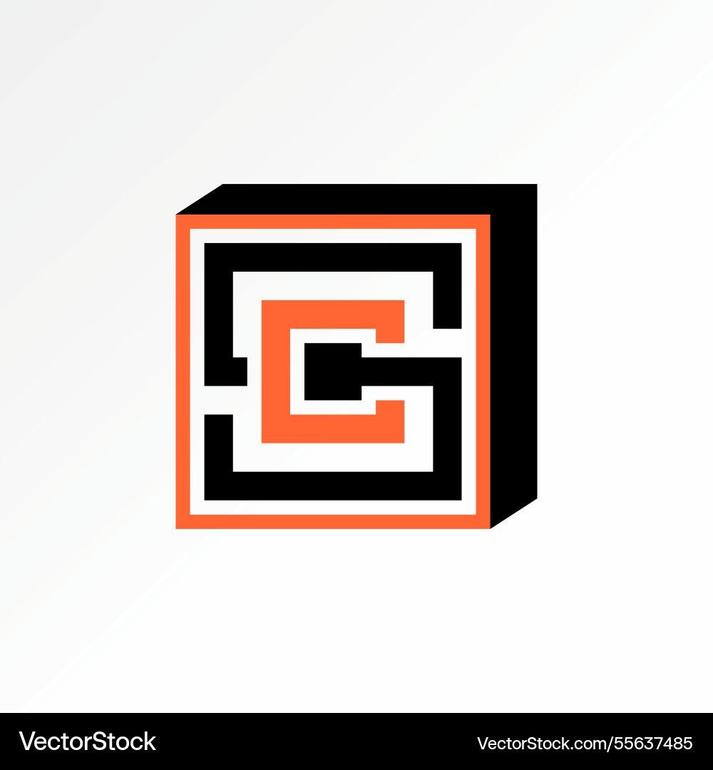 Initial sc or cs font line cut space block square Initial sc or cs font line cut space block square vector image