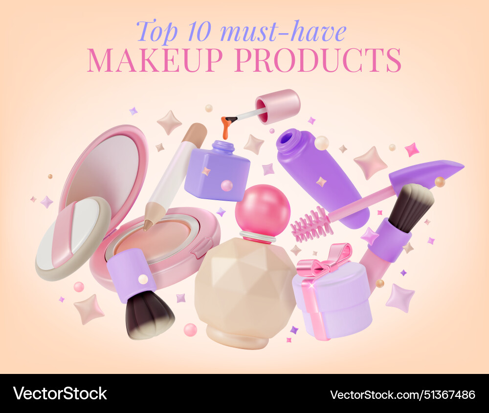 3d top must have makeup products concept ads Vector Image