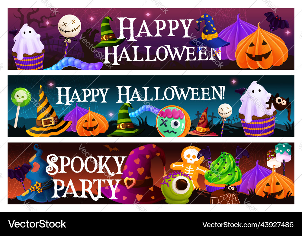 Cartoon halloween sweets dessert and cookies vector image