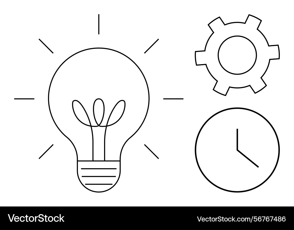 Light bulb gear and clock representing Vector Image