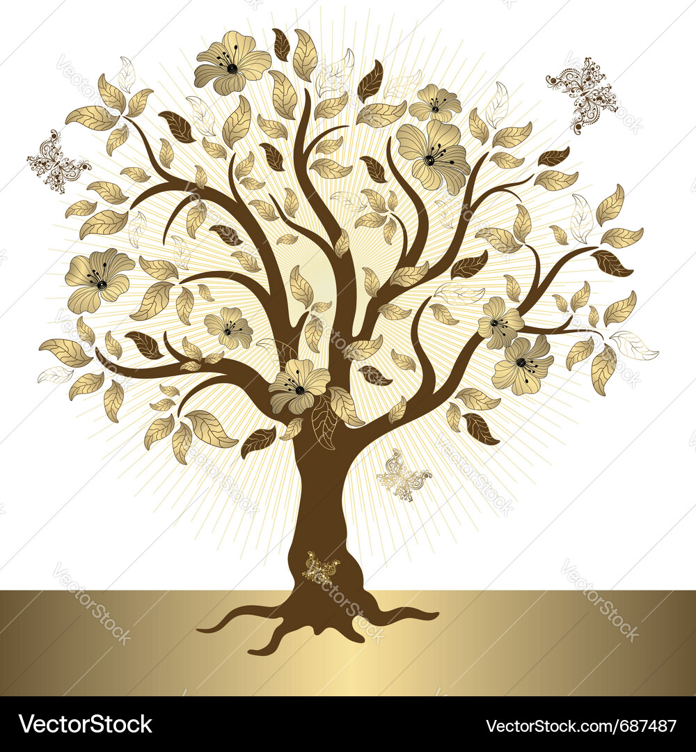Golden Abstract Tree Vector Image