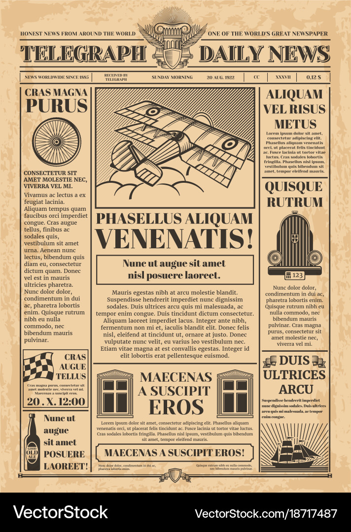 Old newspaper template retro newsprint vector image