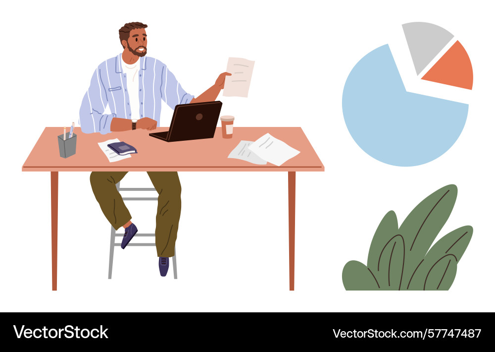 Professional analyzing documents and data at desk Professional analyzing documents and data at desk vector image