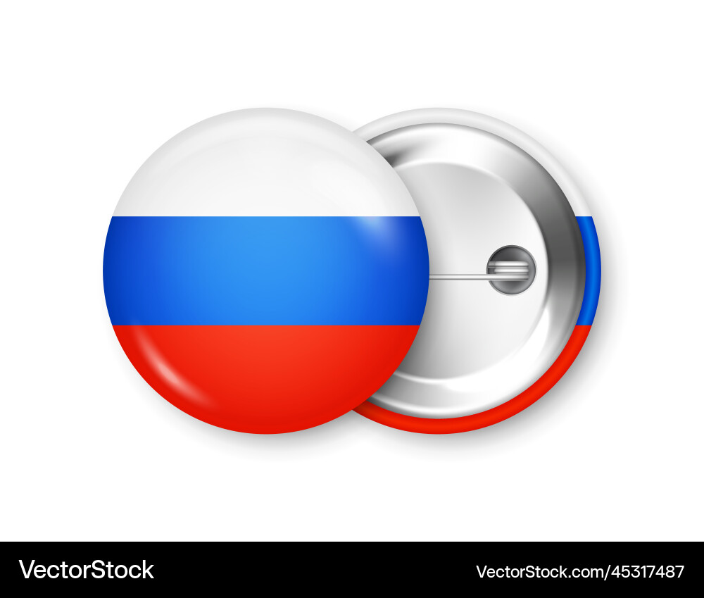 Realistic button badge with printed russian flag Realistic button badge with printed russian flag vector image
