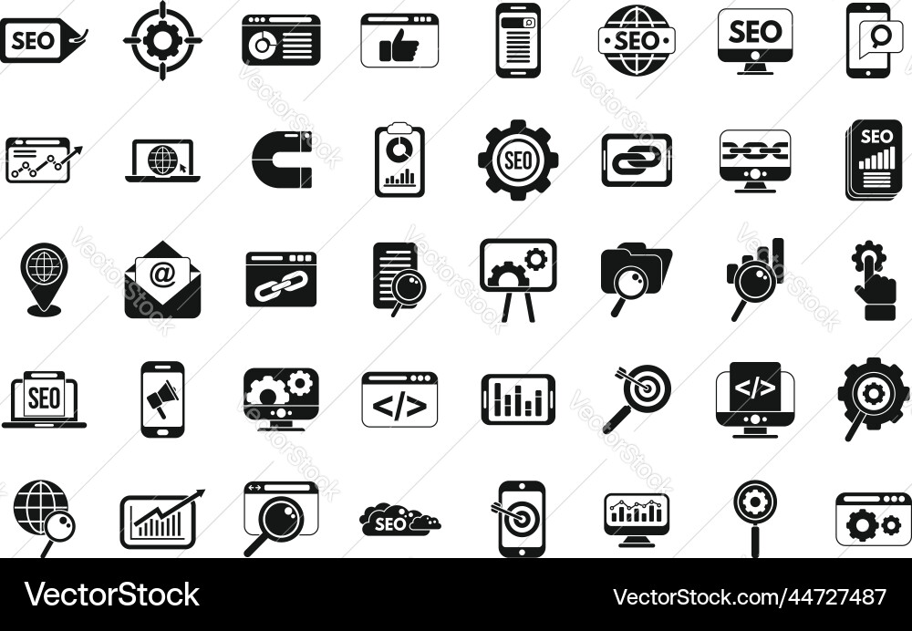 Search engine optimization icons set simple Search engine optimization icons set simple vector image