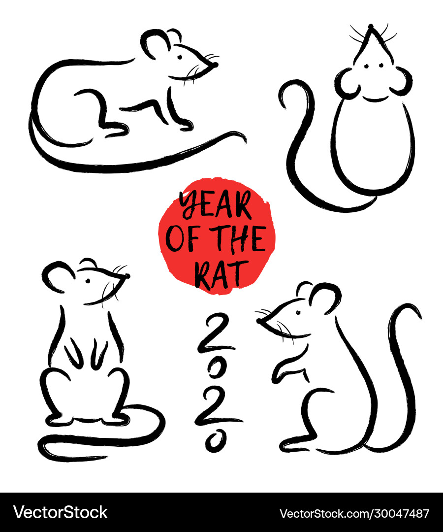 Set with hand drawn rats symbol zodiac sign Set with hand drawn rats symbol zodiac sign vector image