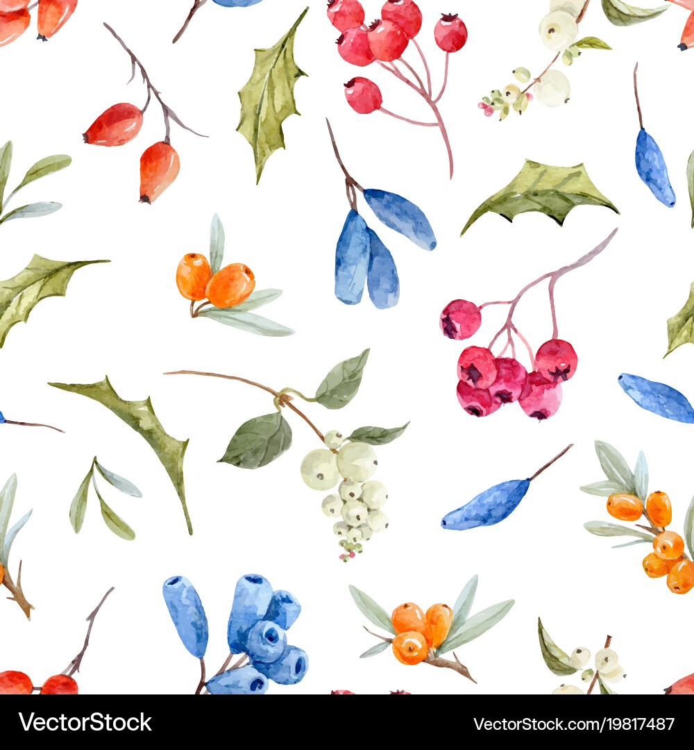 Watercolor Winter Holiday Pattern Vector Image