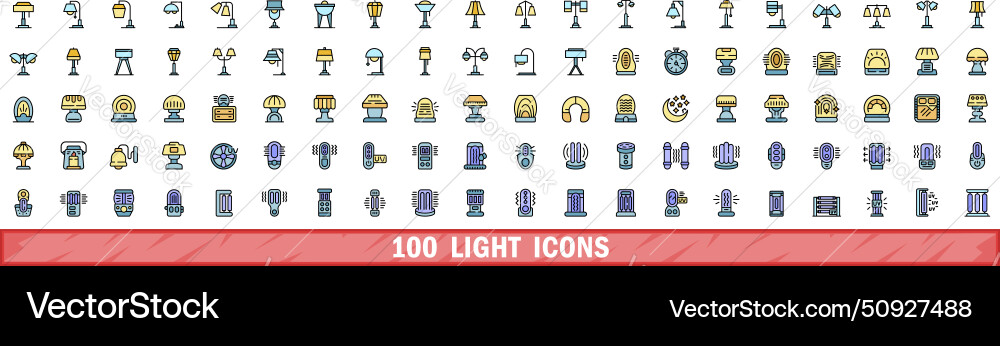 100 light icons set color line style vector image