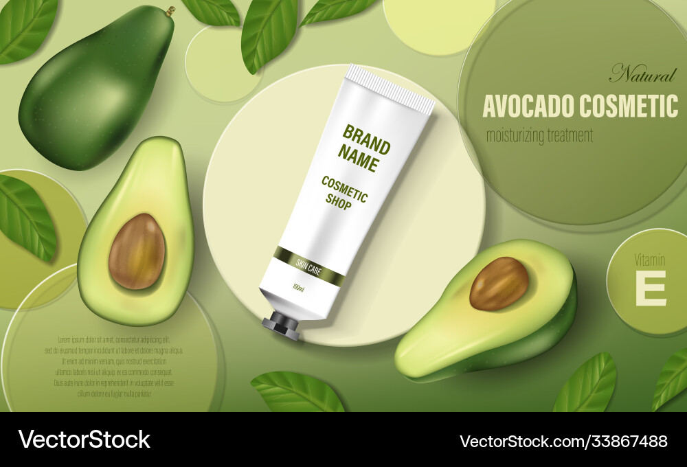 Avocado cosmetic poster ad realistic hand cream Avocado cosmetic poster ad realistic hand cream vector image