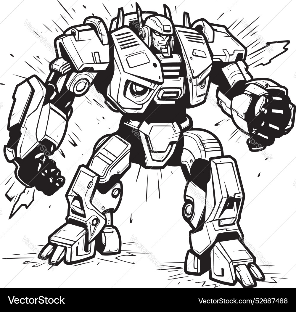 Tech revolution transforming robot with emblem Tech revolution transforming robot with emblem Vector Image