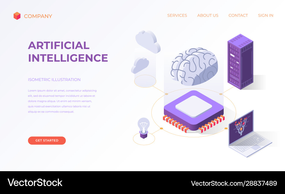 Landing page for computer artificial intelligence Landing page for computer artificial intelligence vector image