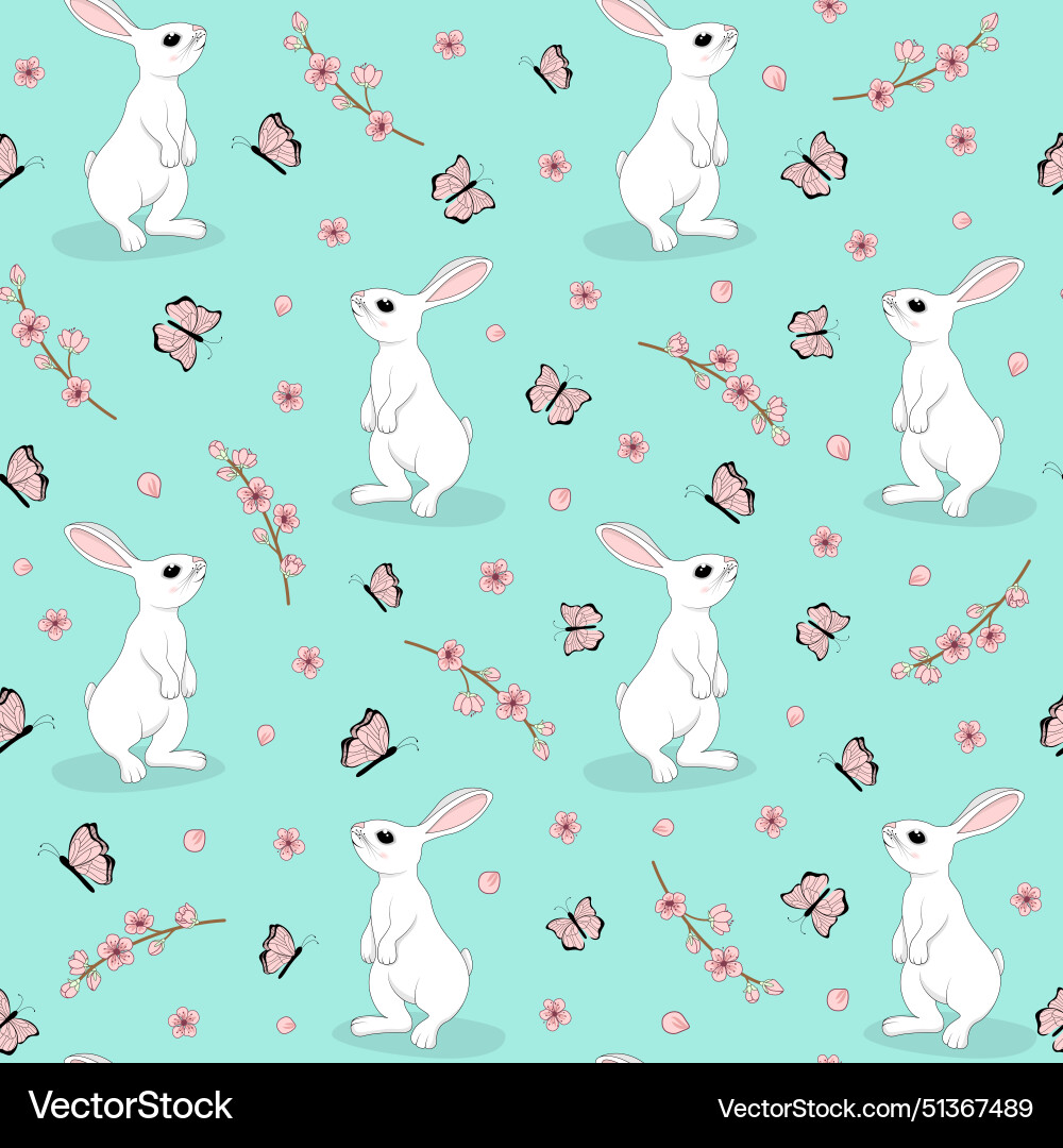 Seamless pattern - bunny pink butterflies sakura Seamless pattern - bunny pink butterflies sakura vector image