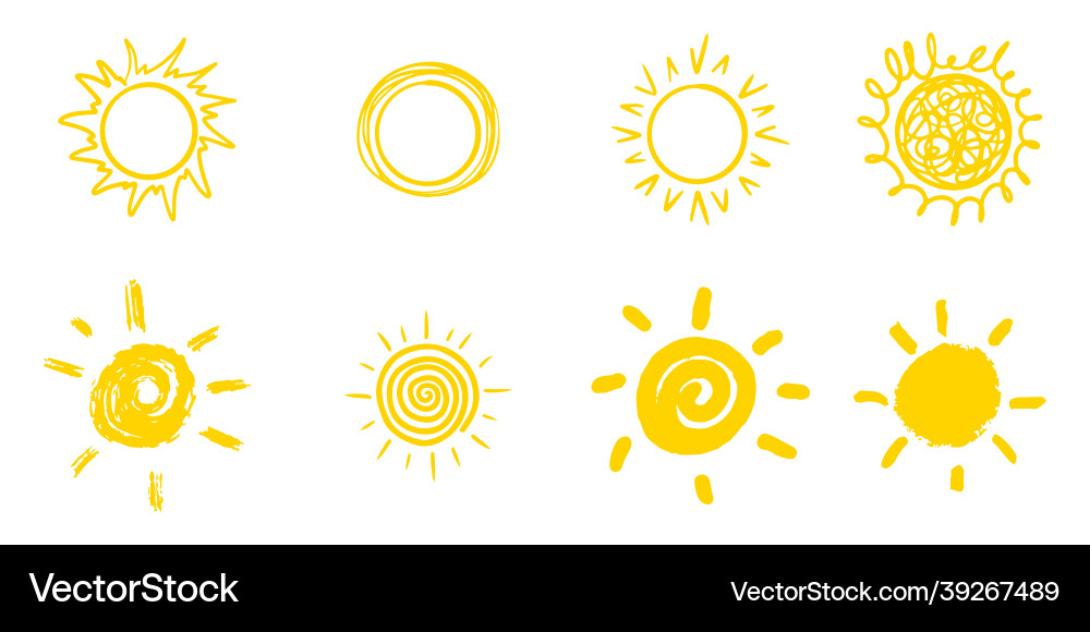 Set von doodle sun isoliert auf weißem Hintergrund Set von doodle sun isoliert auf weißem Hintergrund vektorbild