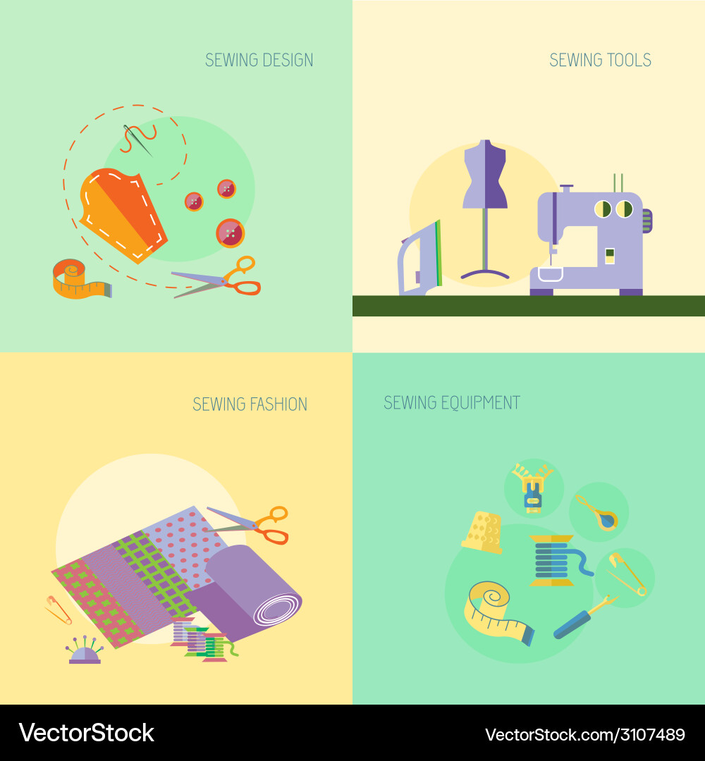 Sewing equipment flat set Royalty Free Vector Image
