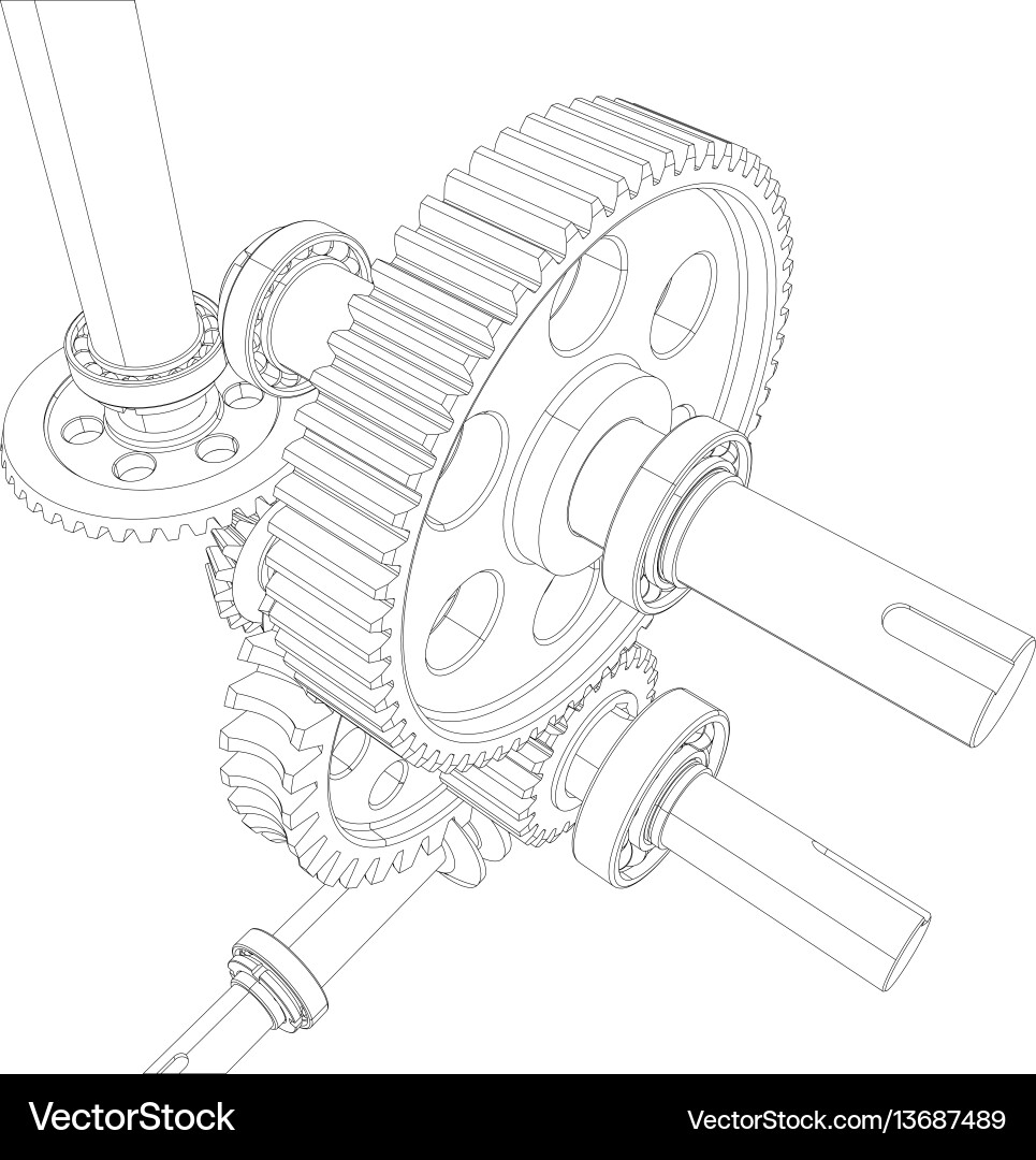 Wire-frame reducer consisting of gears vector image
