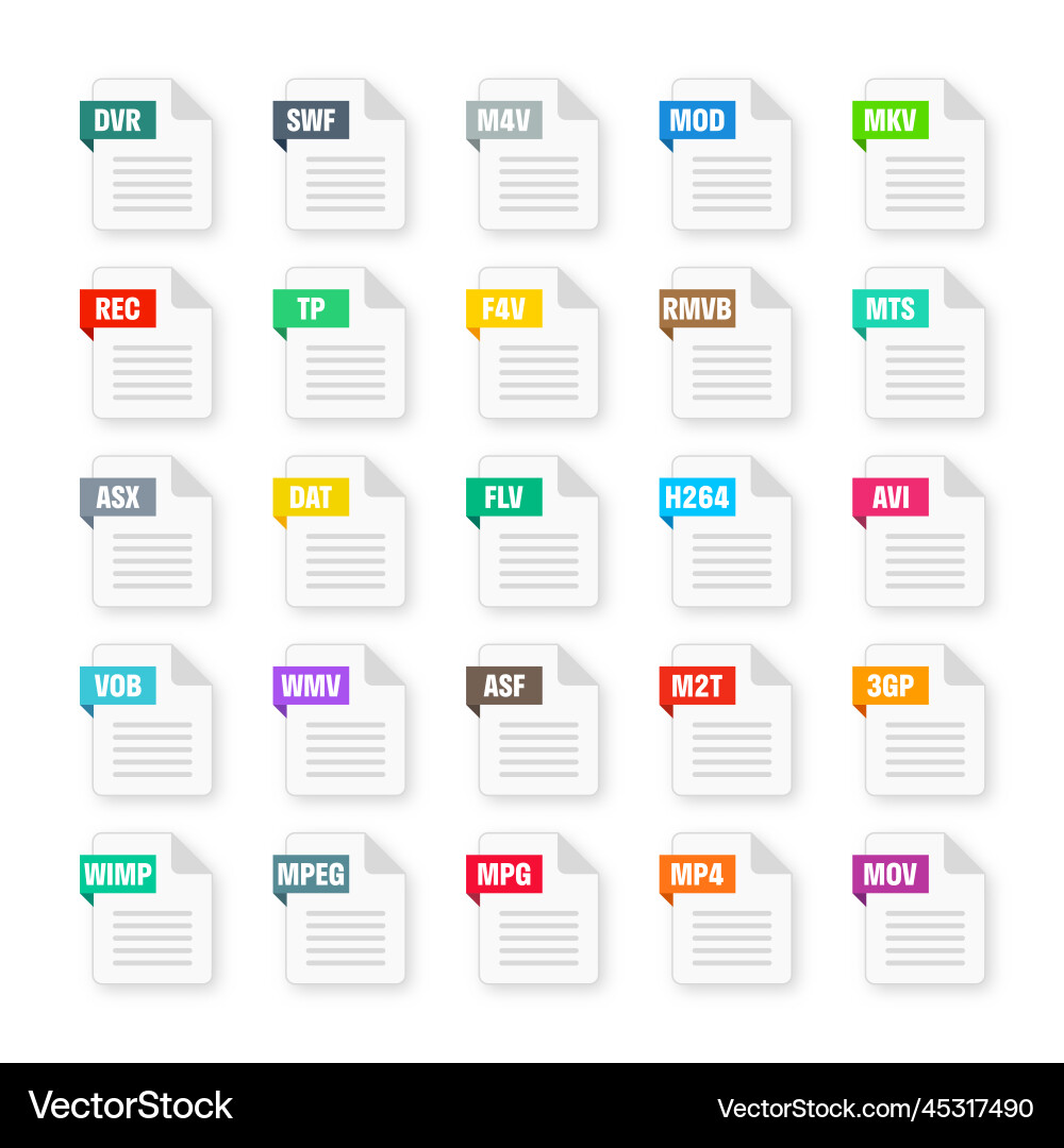 Common system file formats document types Common system file formats document types vector image