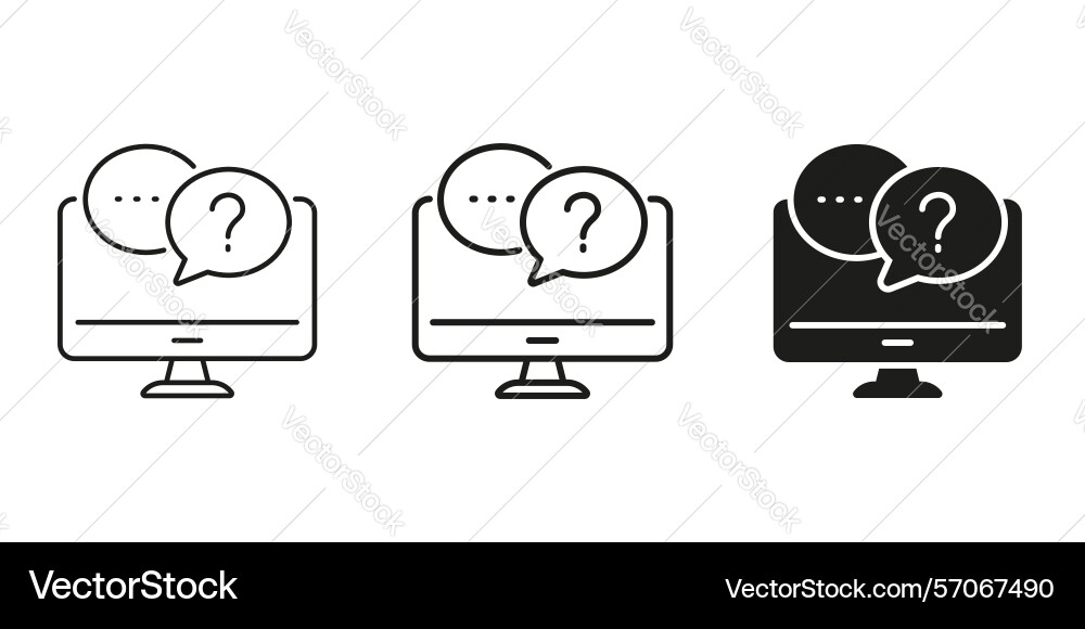 Computer with chat bubbles line and solid icon Computer with chat bubbles line and solid icon Vector Image