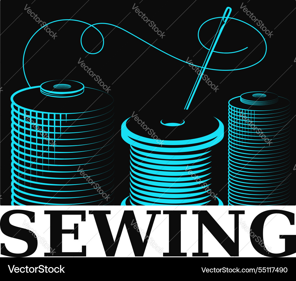 Needle with thread and spools sewing symbol Vector Image