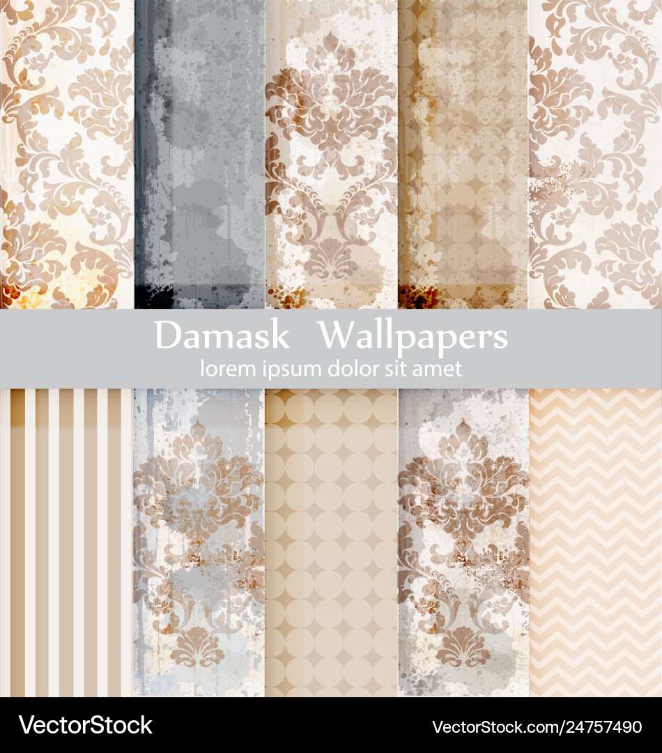 Rococo pattern textures set damask Rococo pattern textures set damask vector image