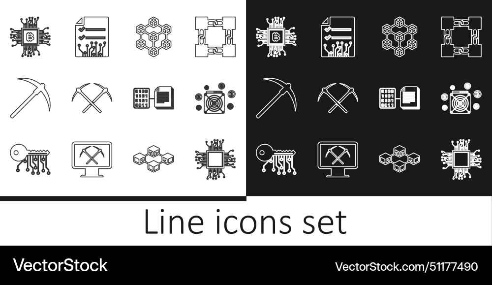 Set line processor asic miner blockchain Vector Image