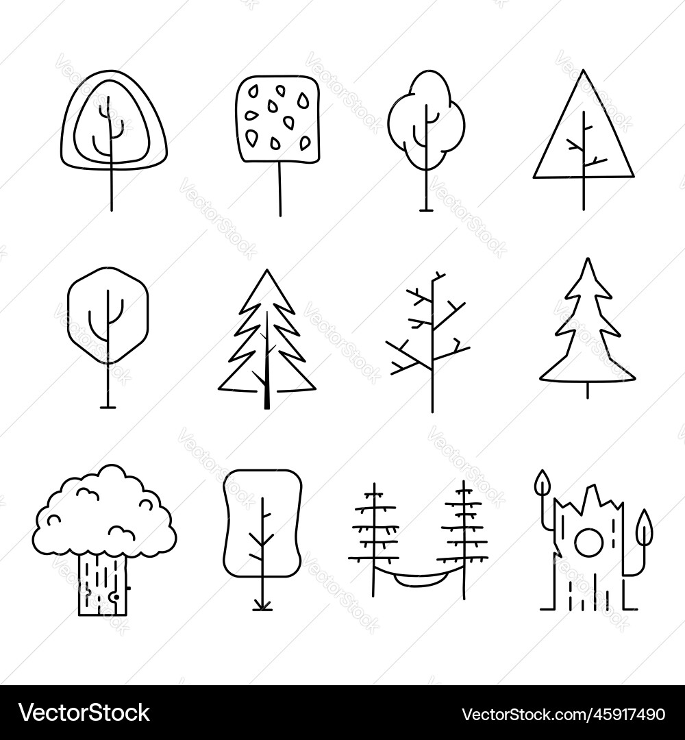 Simple and minimalist tree icons collection line vector image