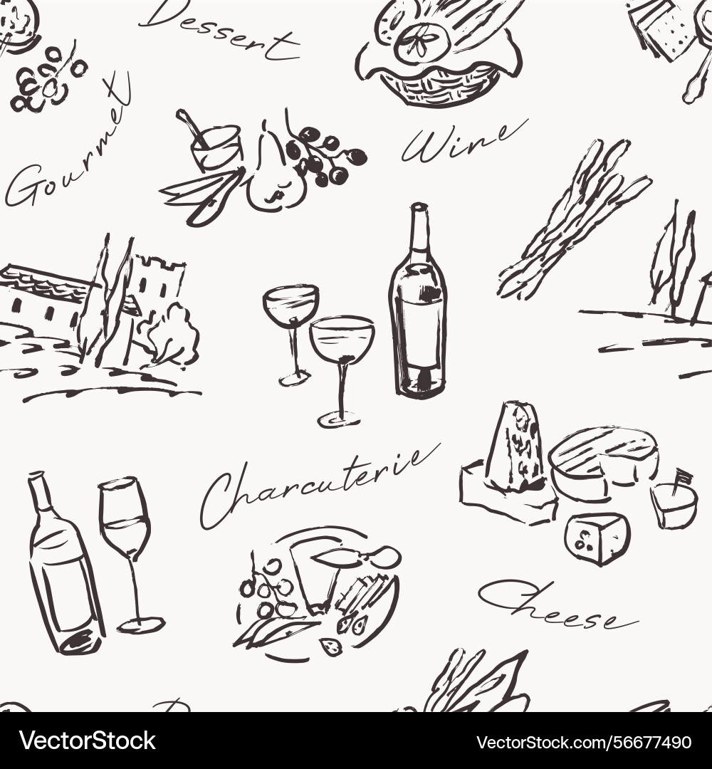 Wine line art seamless pattern Wine line art seamless pattern vector image