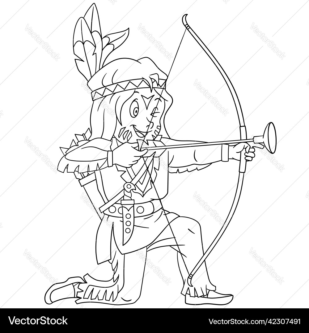 Cartoon native american indian coloring Cartoon native american indian coloring vector image