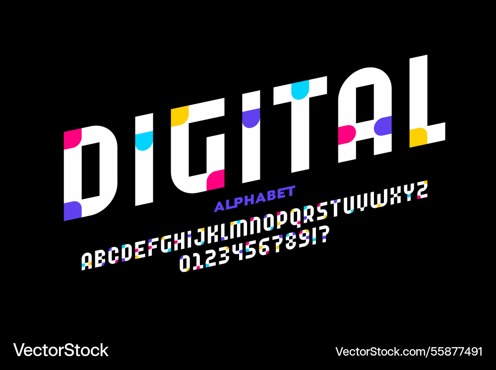 Digital style font alphabet letters and numbers Digital style font alphabet letters and numbers Vector Image