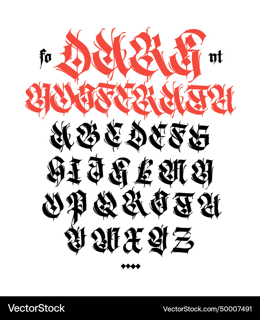 Gothic font from latin letters english alphabet Gothic font from latin letters english alphabet vector image