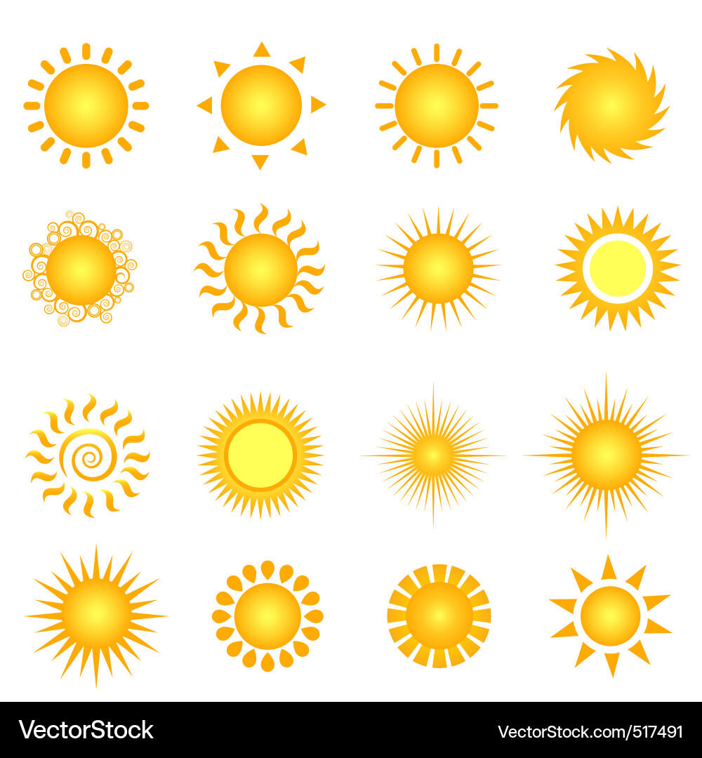 Sun Ray Icons Set Vector Image