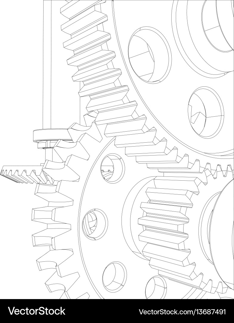 Wire-frame reducer consisting of gears Vector Image
