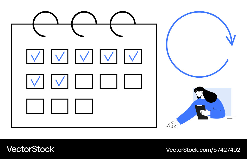 Calendar with checkmarks loop arrow and woman vector image