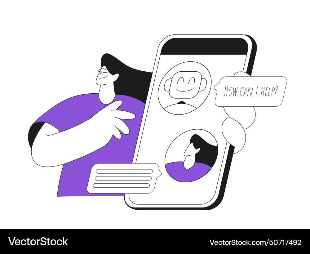 Chatbot the characters communicate with robot Chatbot the characters communicate with robot Vector Image
