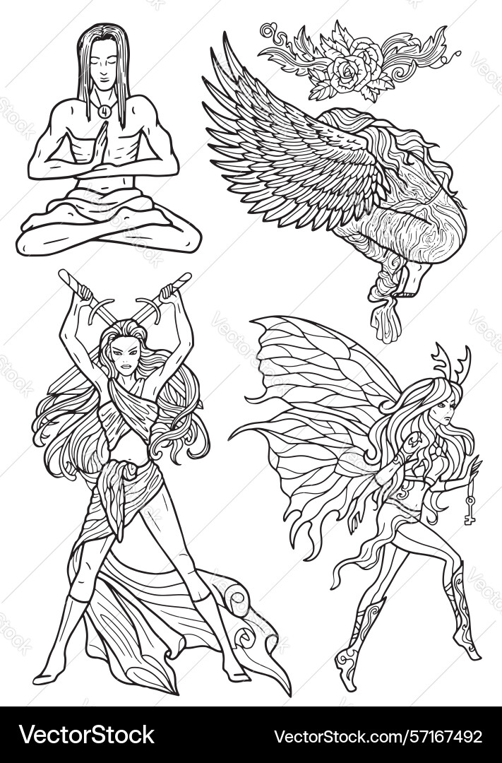 Design set with fantasy characters Design set with fantasy characters vector image