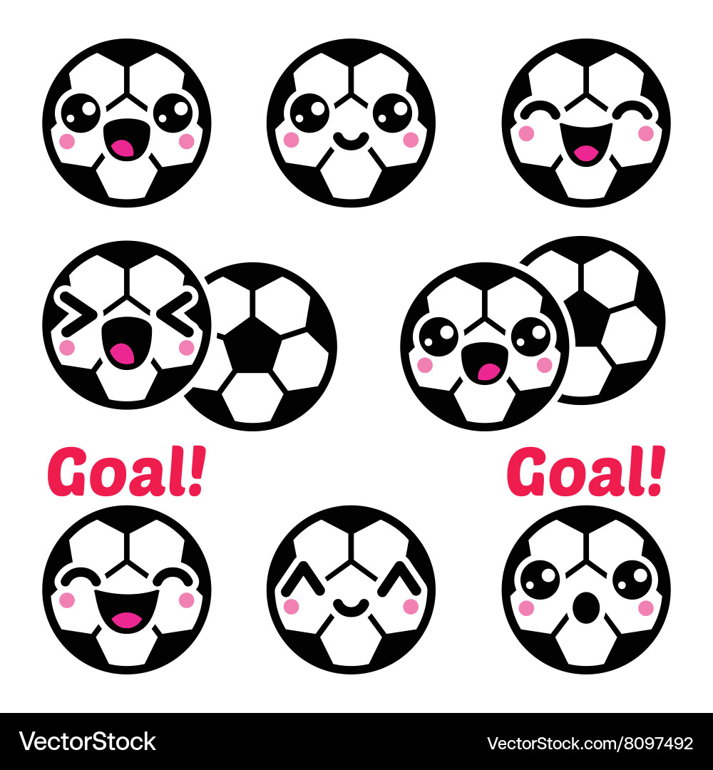 Kawaii soccer ball football icons set Vector Image