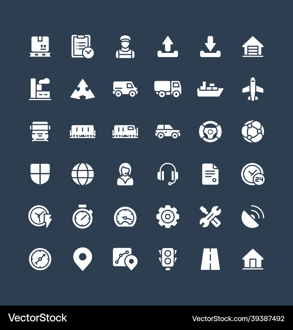 Solid icons set with logistic delivery vector image