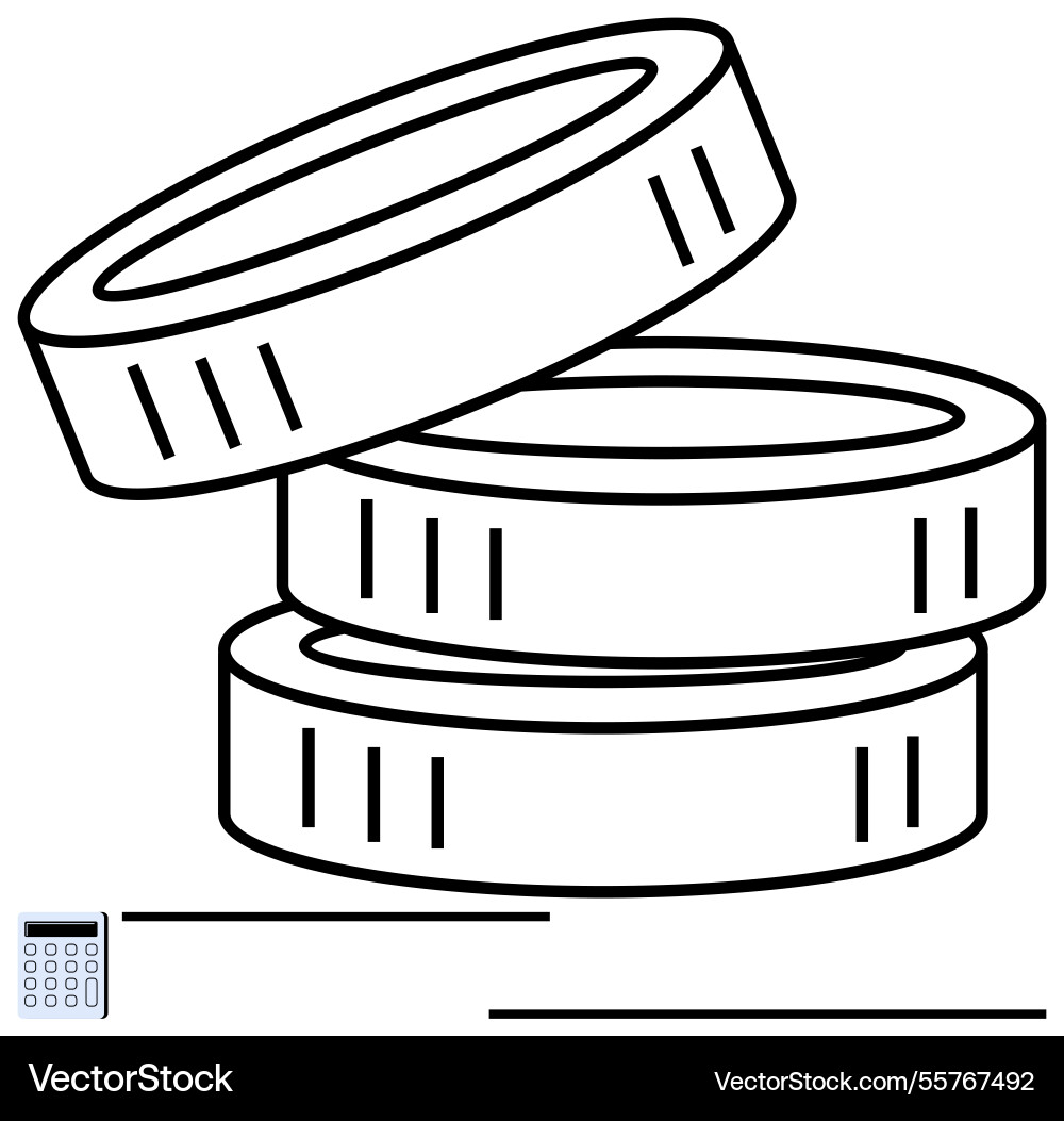Stack of coins with calculator symbolizing Vector Image