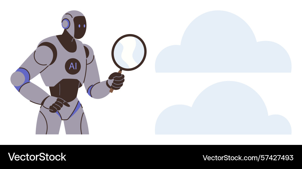 Ai robot analyzing data with magnifying glass Ai robot analyzing data with magnifying glass vector image