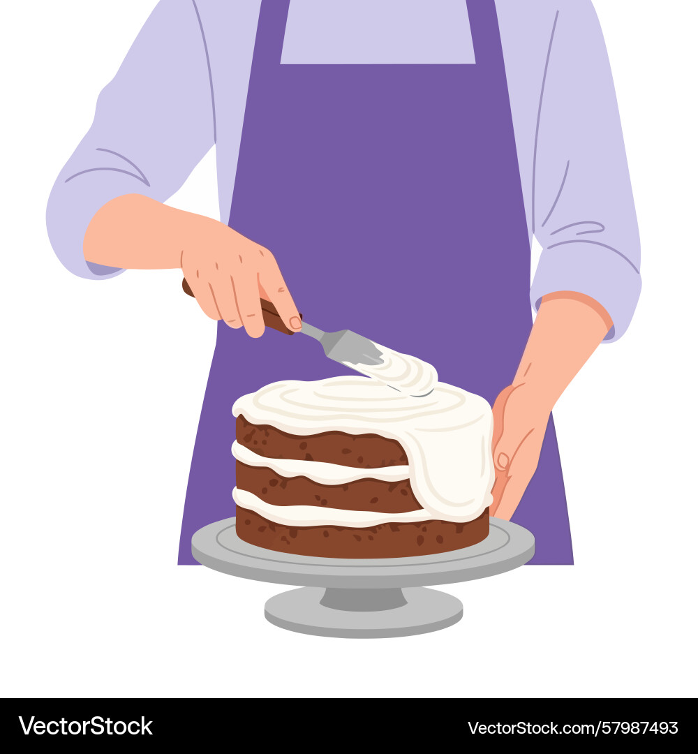 Baking layer cake icing with white frosting Vector Image