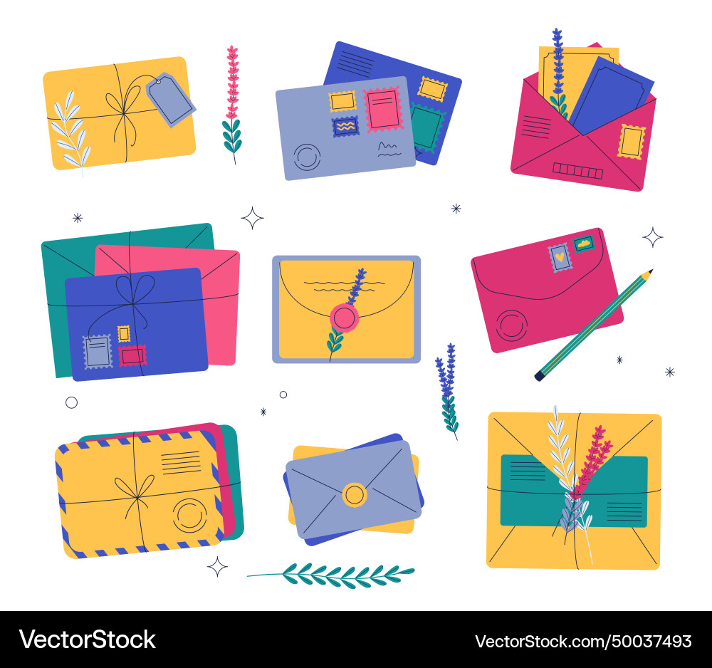 Cartoon Briefumschläge mit Poststempeln Cartoon Briefumschläge mit Poststempeln vektorbild